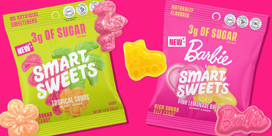 Visit SmartSweets Booth 5393 to Taste NEW Barbie Pink Lemonade Dream Gummies and NEW Tropical Sours!