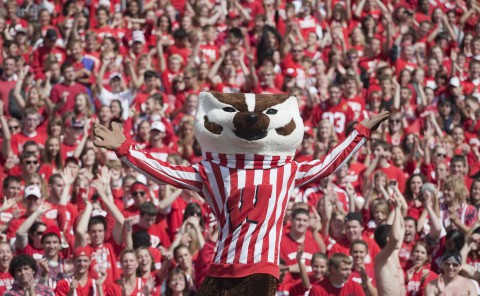 Wisconsin Badgers mascot Bucky Badger during an NCAA college football game against the Austin Peay Governors on September 25, 2010 at Camp Randall Stadium in Madison, Wisconsin. The Badgers beat the Governors 70-3. (Photo by David Stluka)