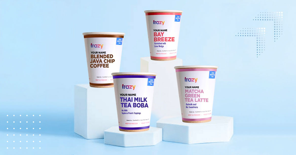 Frazy's first product line: customizable coffees, teas and mocktails