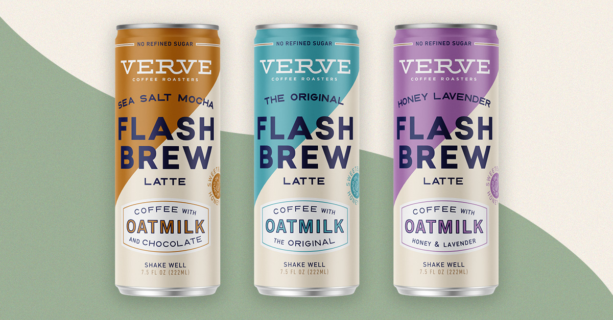 Verve Coffee's reformulated oat milk lattes, as seen at Expo West 2024.
