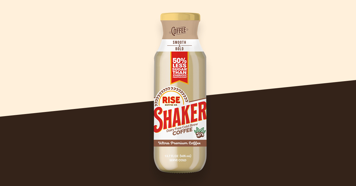 RISE Shaker is a “slightly more indulgent” dairy-free coffee drink in 13.7 oz. glass bottles, set to debut globally at Whole Foods on March 1.