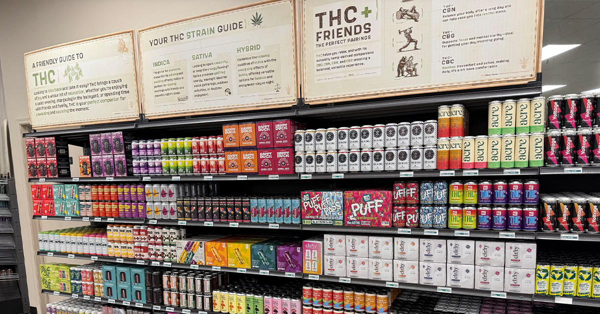Hemp-derived THC drink section at Top Ten Liquors