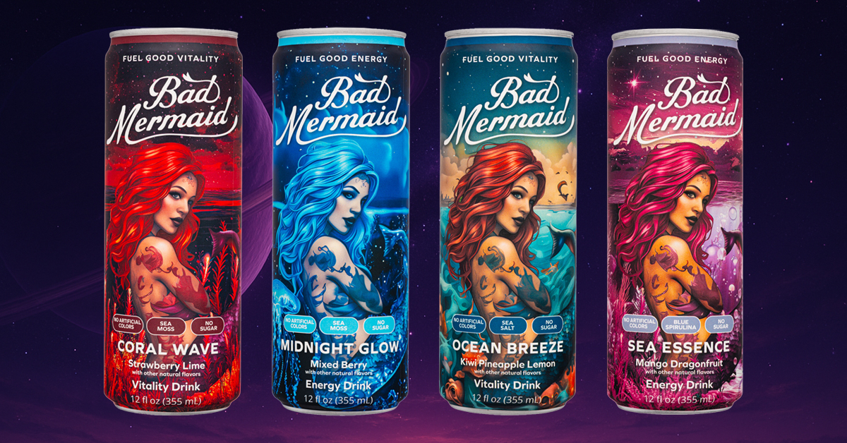 Bad Mermaid is a whimsically branded line of energy drinks that bills itself as "healthy energy that's better for you and the planet."
